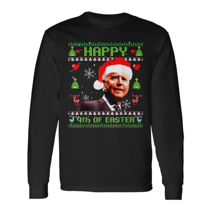 Happy 4Th Of Easter Funny Joe Biden Christmas Ugly Sweater V2 Men Women Long Sleeve T-shirt Graphic Print Unisex Gifts ideas