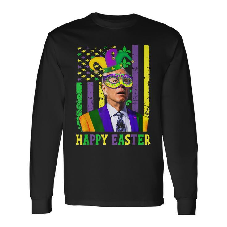 Happy Easter Confused Joe Biden Mardi Flag Costume V4 Long Sleeve T-Shirt