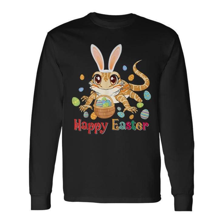 Happy Easter Cute Bunny Bearded Dragon Easter Eggs Basket Long Sleeve T-Shirt T-Shirt