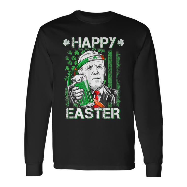 Happy Easter Leprechaun Biden St Patricks Day Shamrock Long Sleeve T-Shirt