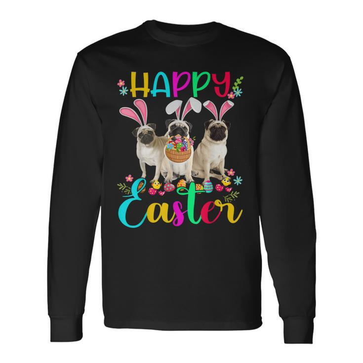 Happy Easter Three Pug Wearing Bunny Ear Pug Lover Long Sleeve T-Shirt Gifts ideas