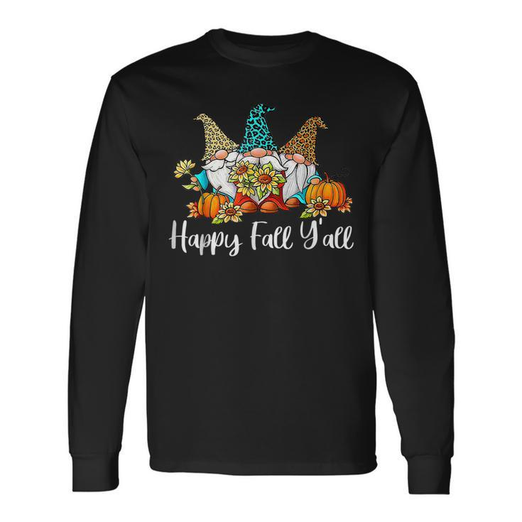 Happy Fall Yall Gnome Leopard Pumpkin Autumn Gnomes Men Women Long Sleeve T-Shirt T-shirt Graphic Print