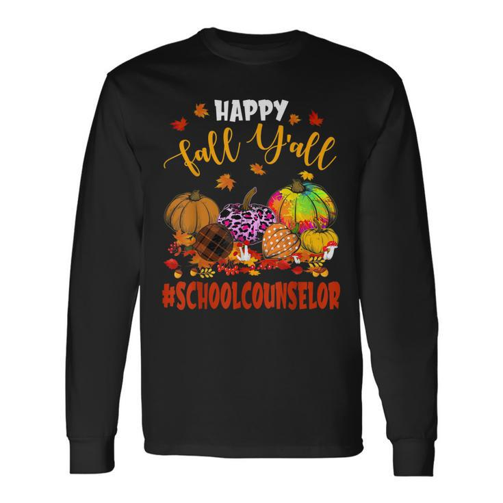 Happy Fall Yall School Counselor Pumpkin Plaid Leopard Men Women Long Sleeve T-Shirt T-shirt Graphic Print
