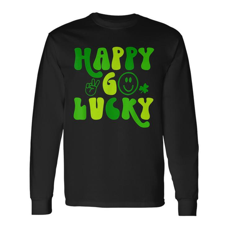 Happy Go Lucky Heart St Patricks Day Lucky Clover Shamrock Long Sleeve T-Shirt
