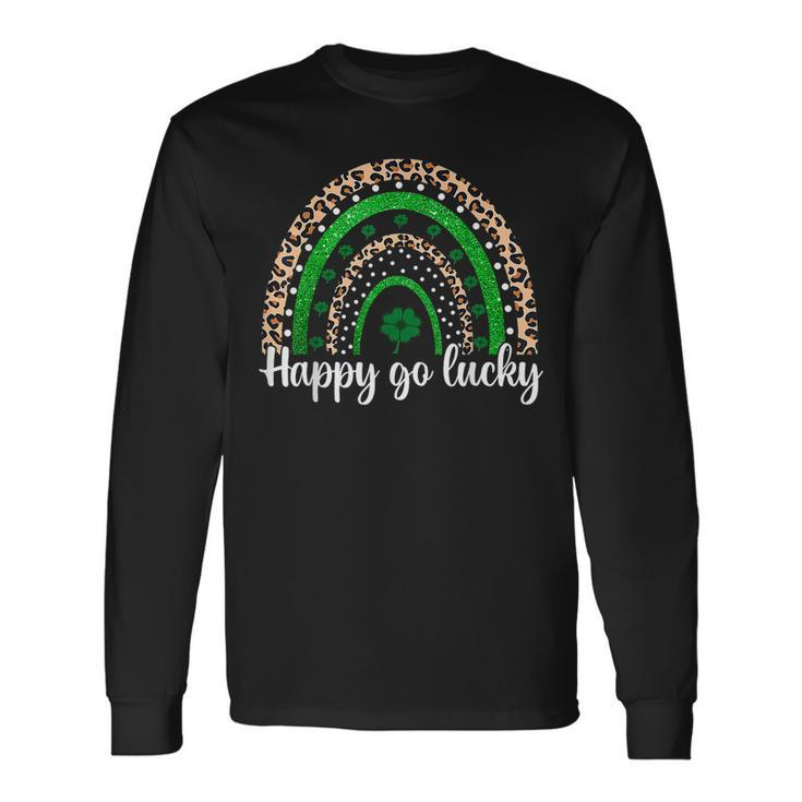 Happy Go Lucky St Patricks Day Rainbow Lucky Clover Shamrock Long Sleeve T-Shirt