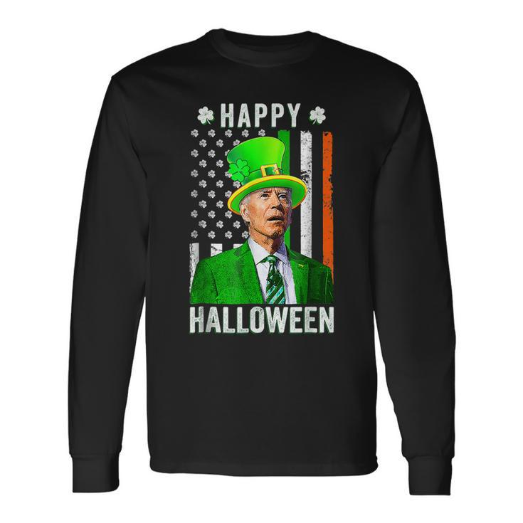 Happy Halloween Joe Biden St Patricks Day Leprechaun Hat Long Sleeve T-Shirt