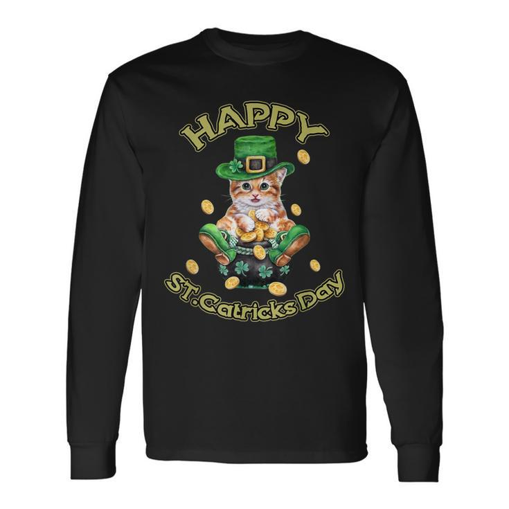 Happy St Catricks Patricks Day Cat Lover Shamrock Long Sleeve T-Shirt
