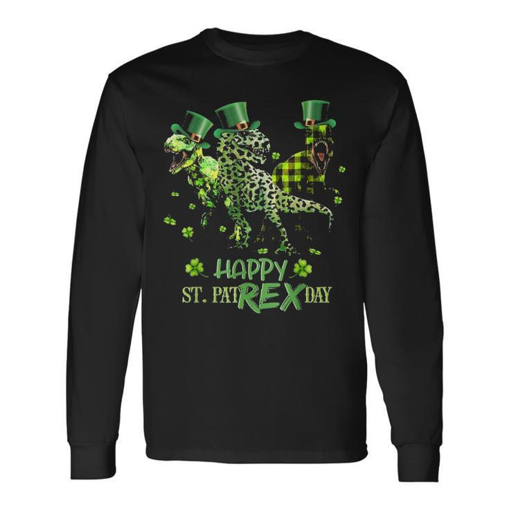 Happy St Pat Rex Rex Leopard Dinosaur Irish Patricks Day Long Sleeve T-Shirt