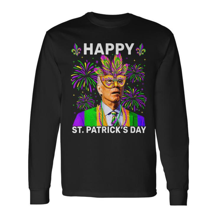 Happy St Patricks Day Confused Biden Sarcastic Mardi Gras Long Sleeve T-Shirt Gifts ideas