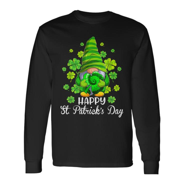 Happy St Patricks Day Gnome Tie Dye Shamrock Long Sleeve T-Shirt