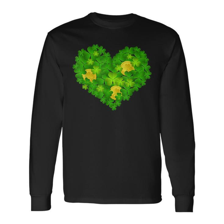 Happy St Patricks Day Heart Lucky Leopard Shamrock Irish Long Sleeve T-Shirt