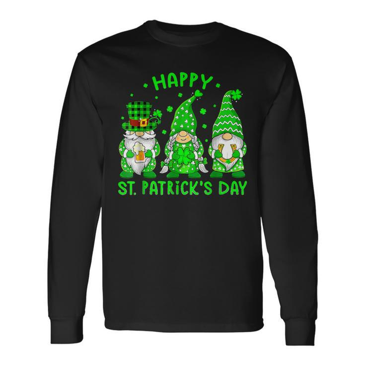 Happy St Patricks Day Three Gnomes Squad Holding Shamrock Long Sleeve T-Shirt