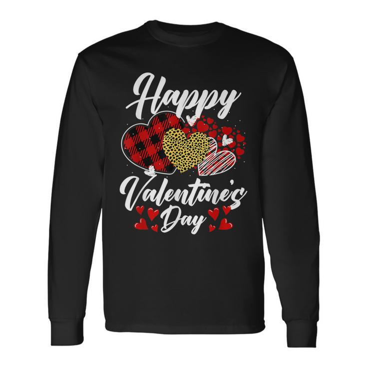 Happy Valentines Day Hearts With Leopard Plaid Valentine Long Sleeve T-Shirt Gifts ideas