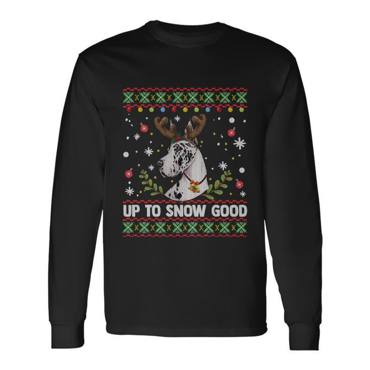 Harlequin Great Dane Dog Reindeer Ugly Christmas Sweater Great Long Sleeve T-Shirt