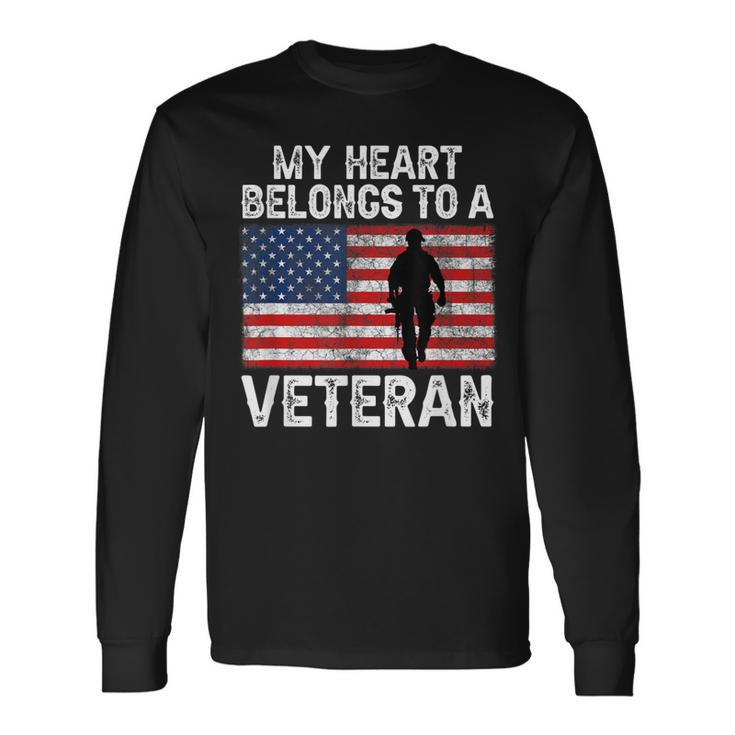 My Heart Belongs To A Veteran Army Veteran Fathers Day Long Sleeve T-Shirt