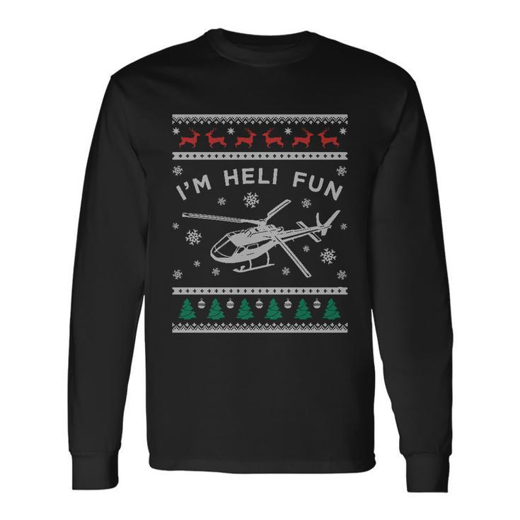 Helicopter Ugly Christmas Great Fun Xmas Heli Long Sleeve T-Shirt