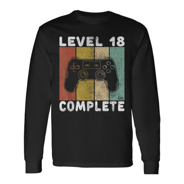 Herren 18 Geburtstag Jungen Gamer Level 18 Complete Langarmshirts Geschenkideen