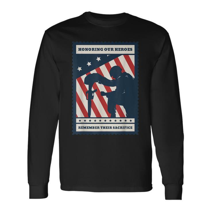 Honoring Our Heroes Us Army Military Veteran Remembrance Day  Men Women Long Sleeve T-shirt Graphic Print Unisex
