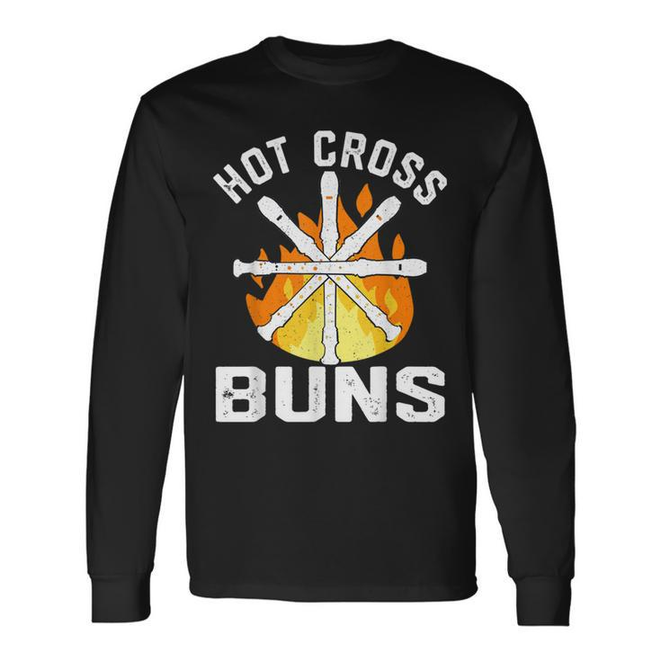 Hot Cross Buns Recorder Pattern For Dad Vintage Long Sleeve T-Shirt Gifts ideas