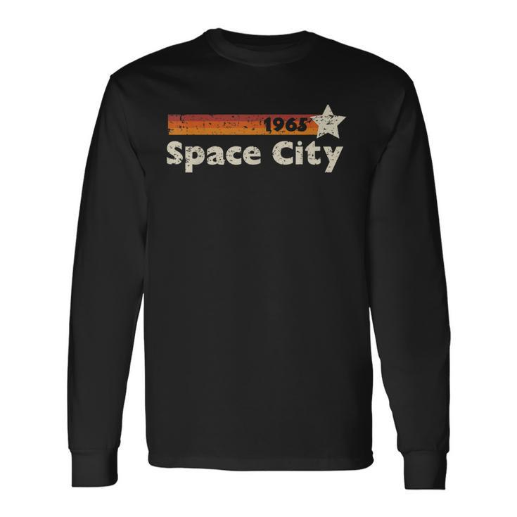 Houston Texas 1965 Space City Distressed Rocketship Long Sleeve T-Shirt