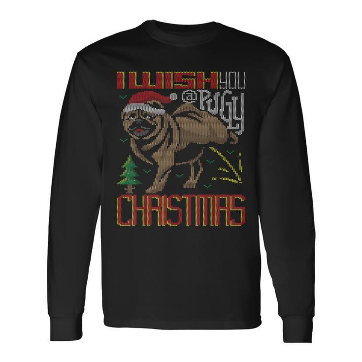I Wish You A Pugly Christmas Dog Pug Ugly Christmas Sweater  Men Women Long Sleeve T-shirt Graphic Print Unisex