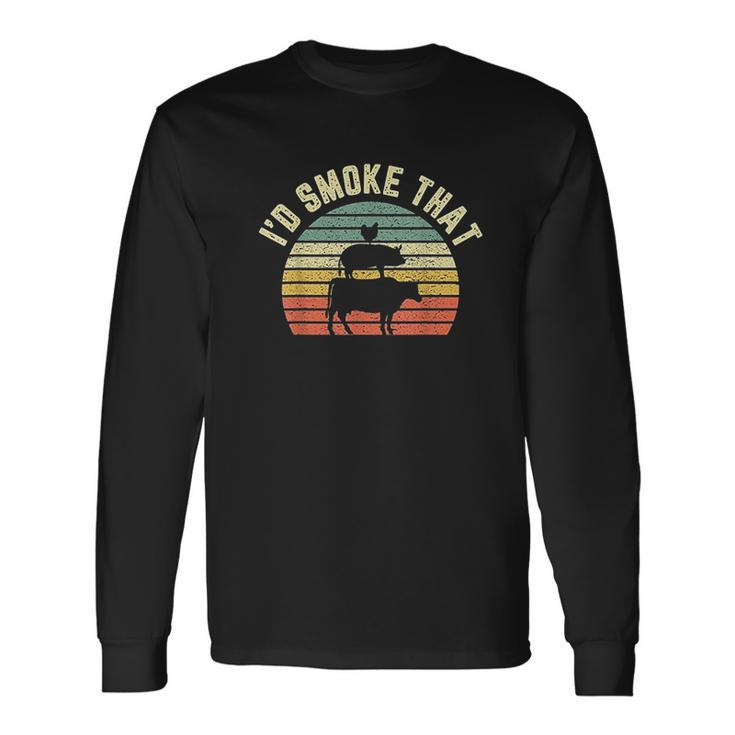 Id Smoke That Retro Barbeque Grilling Men Women Long Sleeve T-Shirt T-shirt Graphic Print