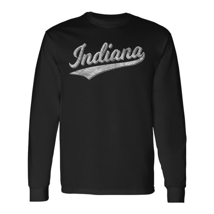 Indiana Retro Vintage Baseball Sports Script Flag Swoosh Long Sleeve T-Shirt