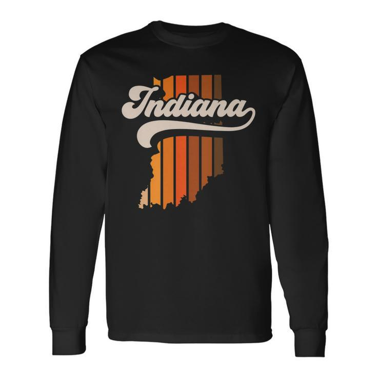 Indiana Vintage Retro 70S Style Stripe State Silhouette Long Sleeve T-Shirt T-Shirt