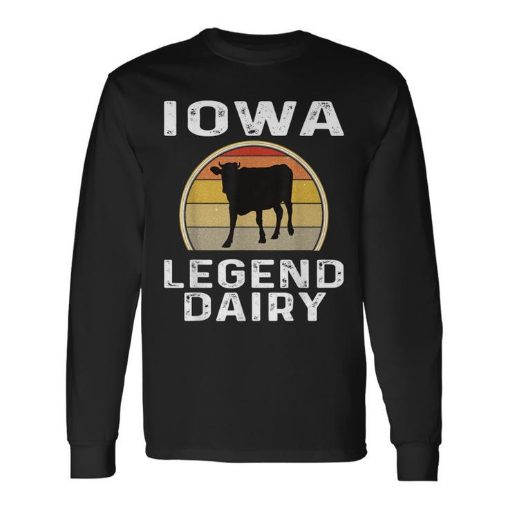 Iowa Dairy Farmer Legend Dairy Cow Cattle Lustiger Retro-Sonnenuntergang Langarmshirts