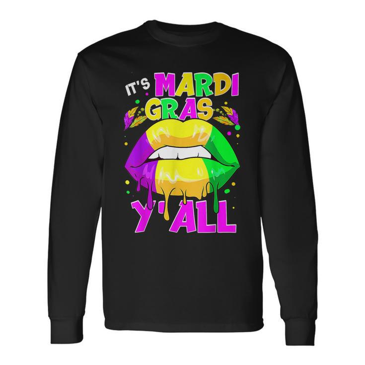 Its Mardi Gras Yall Mardi Gras Dripping Lips Colorful Long Sleeve T-Shirt