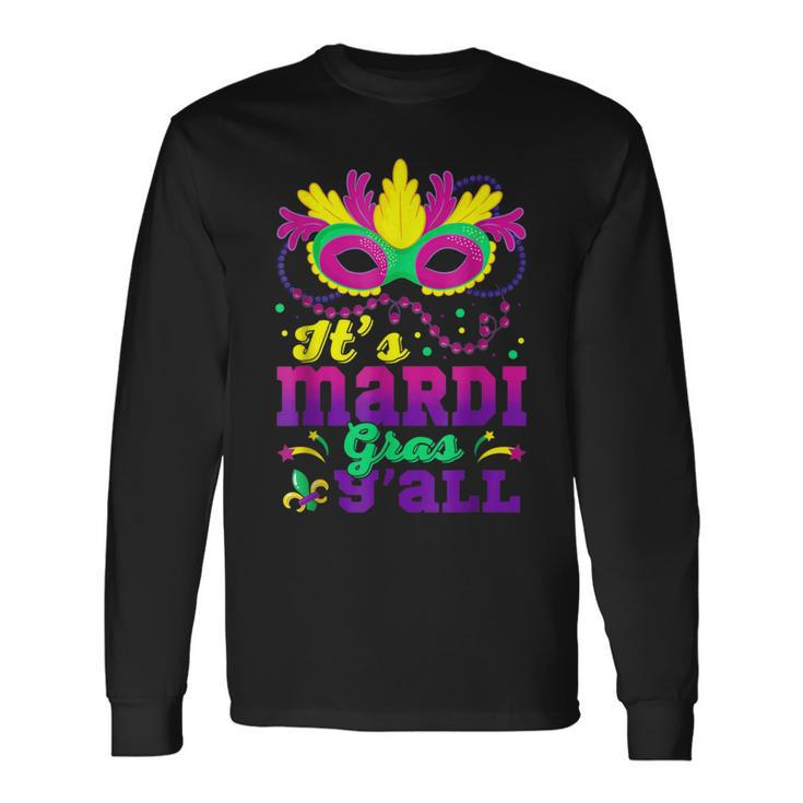 Its Mardi Gras Yall Masquerade Jester Hat Mardi Beads Long Sleeve T-Shirt