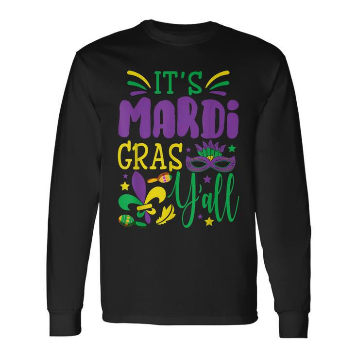 Its Mardi Gras Yall Mardi Gras Party Mask Costume V3 Long Sleeve T-Shirt - Thegiftio