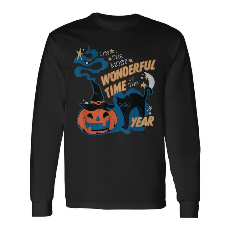 Its The Most Wonderful Time Of The Year Black Cat Halloween Men Women Long Sleeve T-Shirt T-shirt Graphic Print