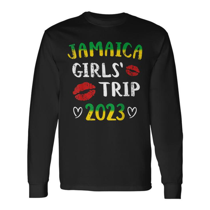 Jamaica 2023 Girls Trip With Jamaican Flag And Kiss Long Sleeve T-Shirt T-Shirt
