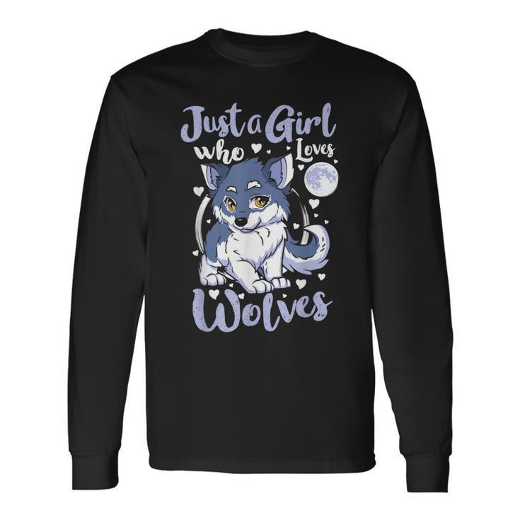 Just A Girl Who Loves Wolves Cute Wolf Lover Long Sleeve T-Shirt T-Shirt