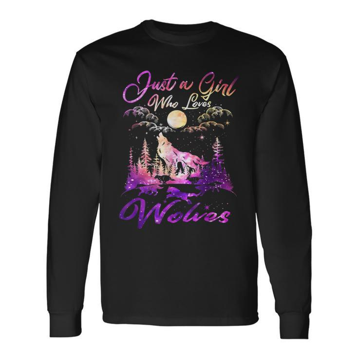 Just A Girl Who Loves Wolves Watercolor Cute Wolf Lover Long Sleeve T-Shirt T-Shirt
