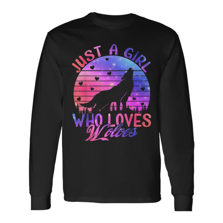 Just A Girl Who Loves Wolves Watercolor Cute Wolf Lover Long Sleeve T-Shirt T-Shirt