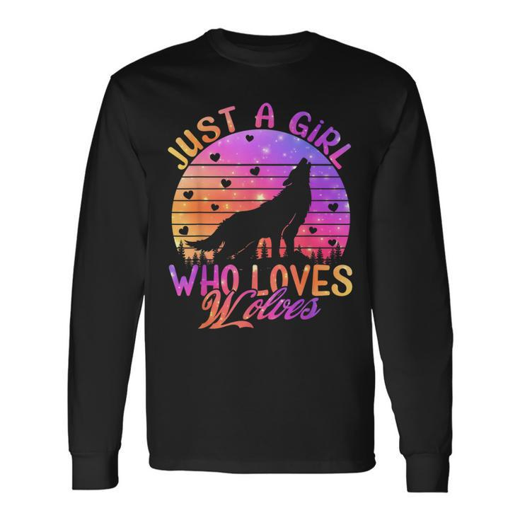 Just A Girl Who Loves Wolves Watercolor Cute Wolf Lover Long Sleeve T-Shirt