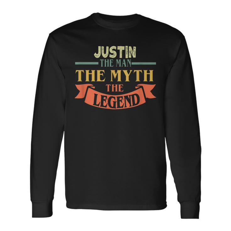 Justin The Man The Myth The Legend Custom Name Men Women Long Sleeve T-Shirt T-shirt Graphic Print