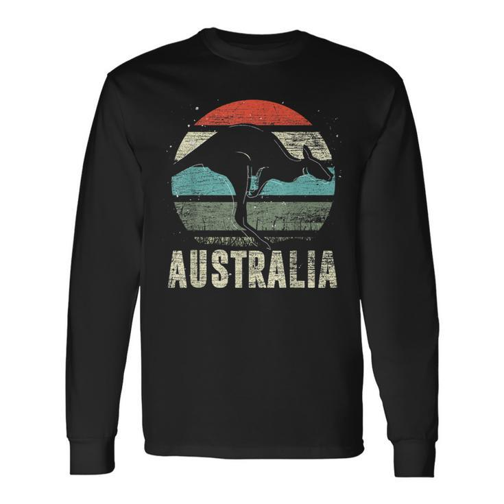 Kangaroo Aussie Zoo Animal Lover Retro Australia Long Sleeve T-Shirt