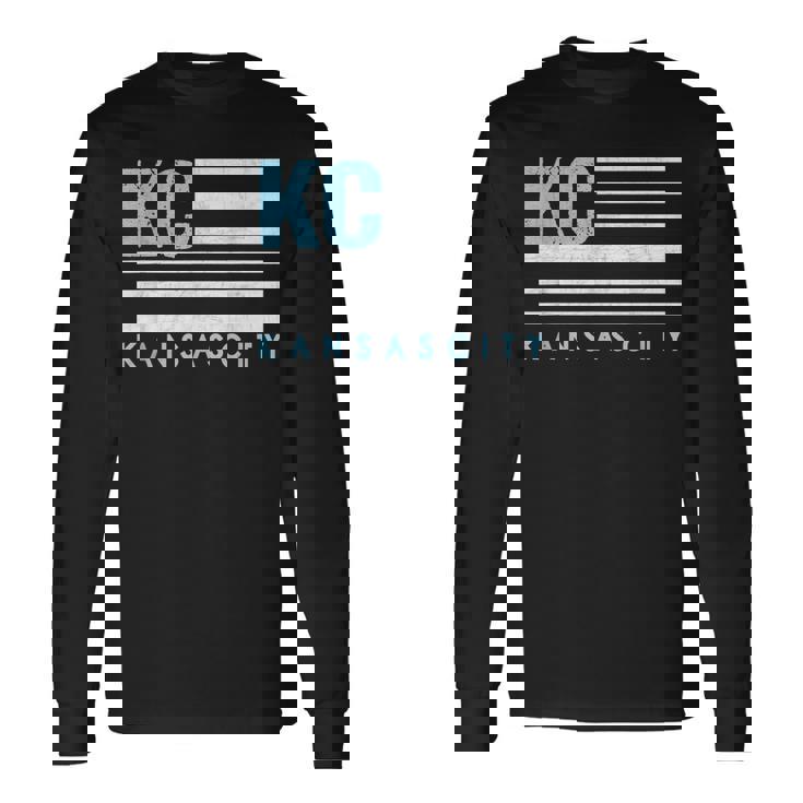 Kc Usa Flag Kansas City Blue & Light Blue Kc Usa Kansas City Long Sleeve T-Shirt T-Shirt