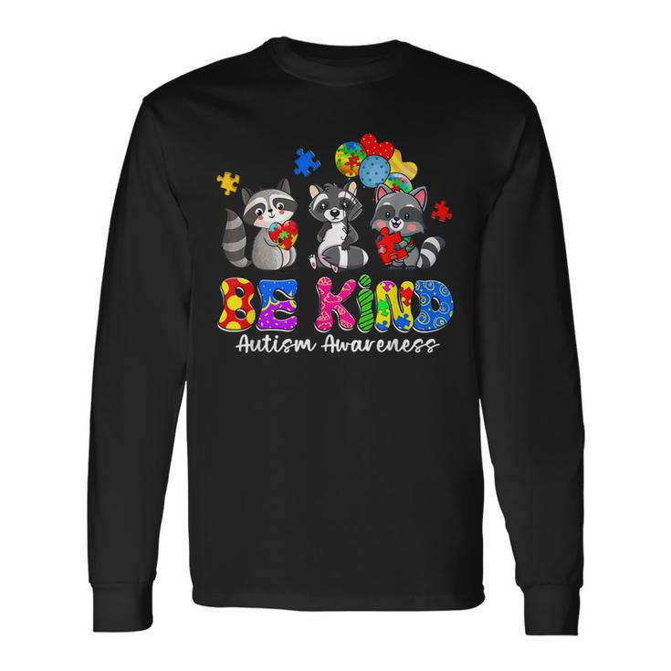 Be Kind Raccoon Puzzle Pieces Autism Awareness Long Sleeve T-Shirt T-Shirt