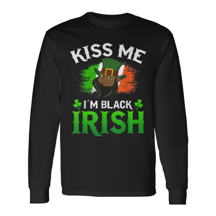 Kiss Me Im Black Irish St Patricks Day Leprechaun Hat Long Sleeve T-Shirt