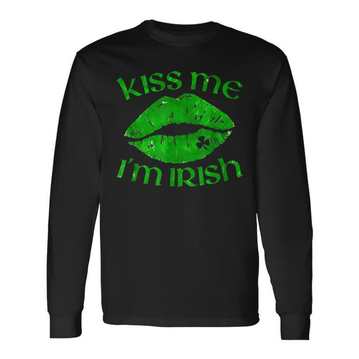 Kiss Me Im Irish Lips Sexy St Patricks Day Long Sleeve T-Shirt