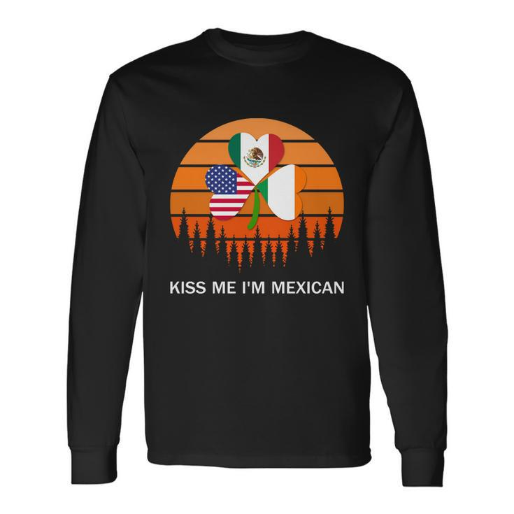 Kiss Me Im Mexican St Patricks Day Mexico Retro Sunset Shirt Men Women Long Sleeve T-Shirt T-shirt Graphic Print