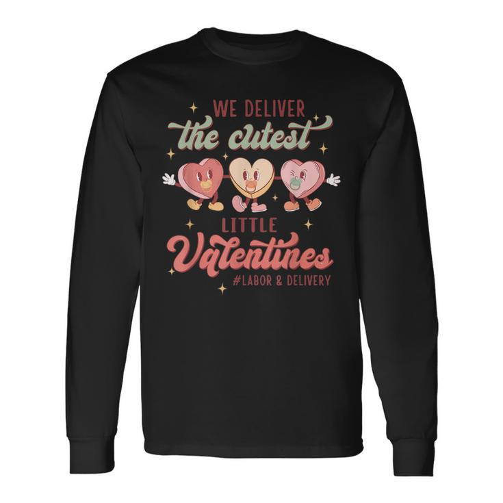Labor And Delivery Tech L&D Valentines Day Groovy Heart Long Sleeve T-Shirt