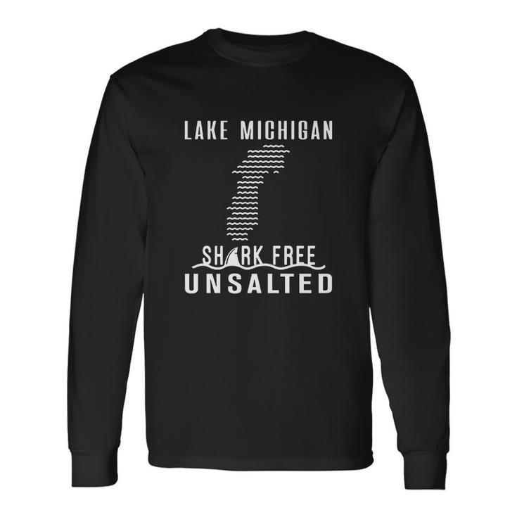 Lake Michigan Unsalted Shark Free V2 Men Women Long Sleeve T-Shirt T-shirt Graphic Print