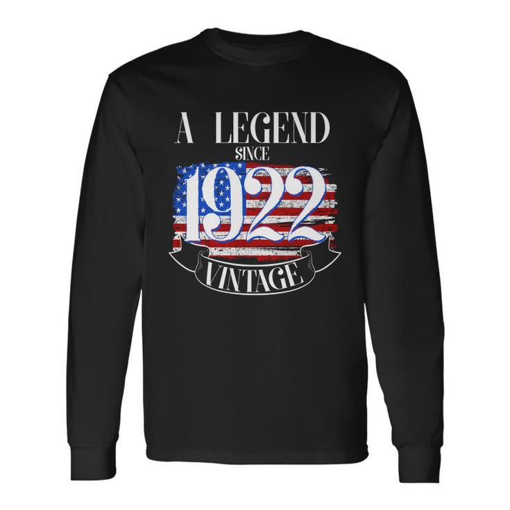 A Legend Since 1922 100Th Birthday Vintage Usa Flag Long Sleeve T-Shirt