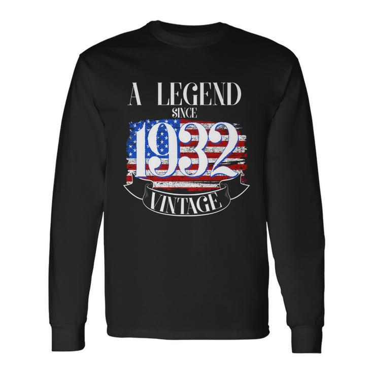 A Legend Since 1932 Vintage Usa Flag 90Th Birthday Long Sleeve T-Shirt