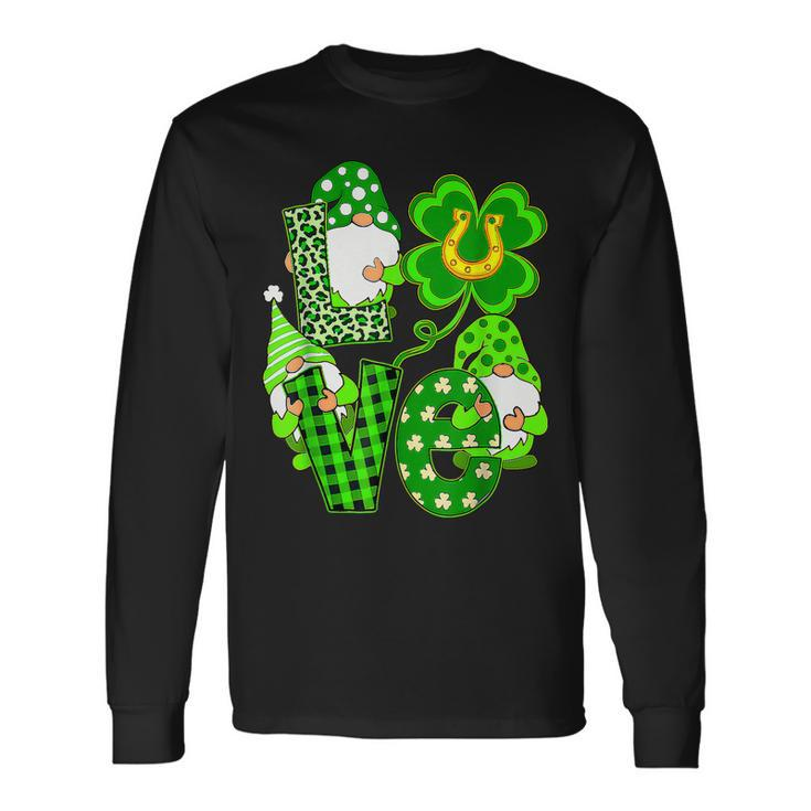 Leopard Love Three Gnomes Lucky Shamrock St Patricks Day Long Sleeve T-Shirt Gifts ideas